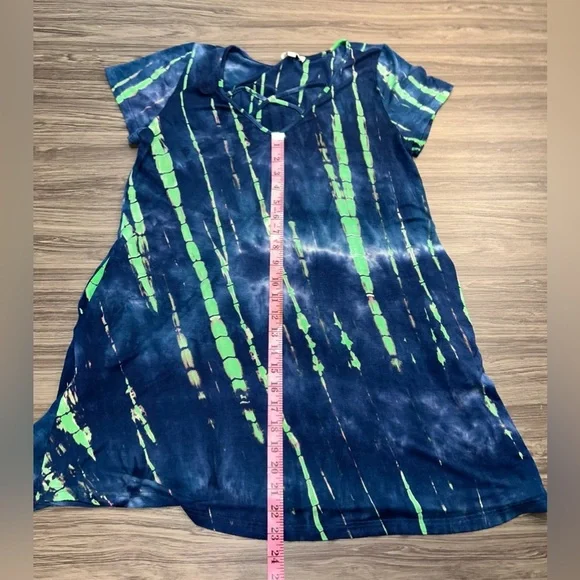 Umgee Blue & Green Tye Dye Short Sleeve Dress Size Medium - Picture 5 of 5